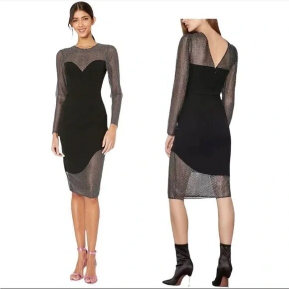 NWT BCBG MAXAZRIA Eva Chain Mail Mesh Metallic Midi Dress - Picture 1 of 8